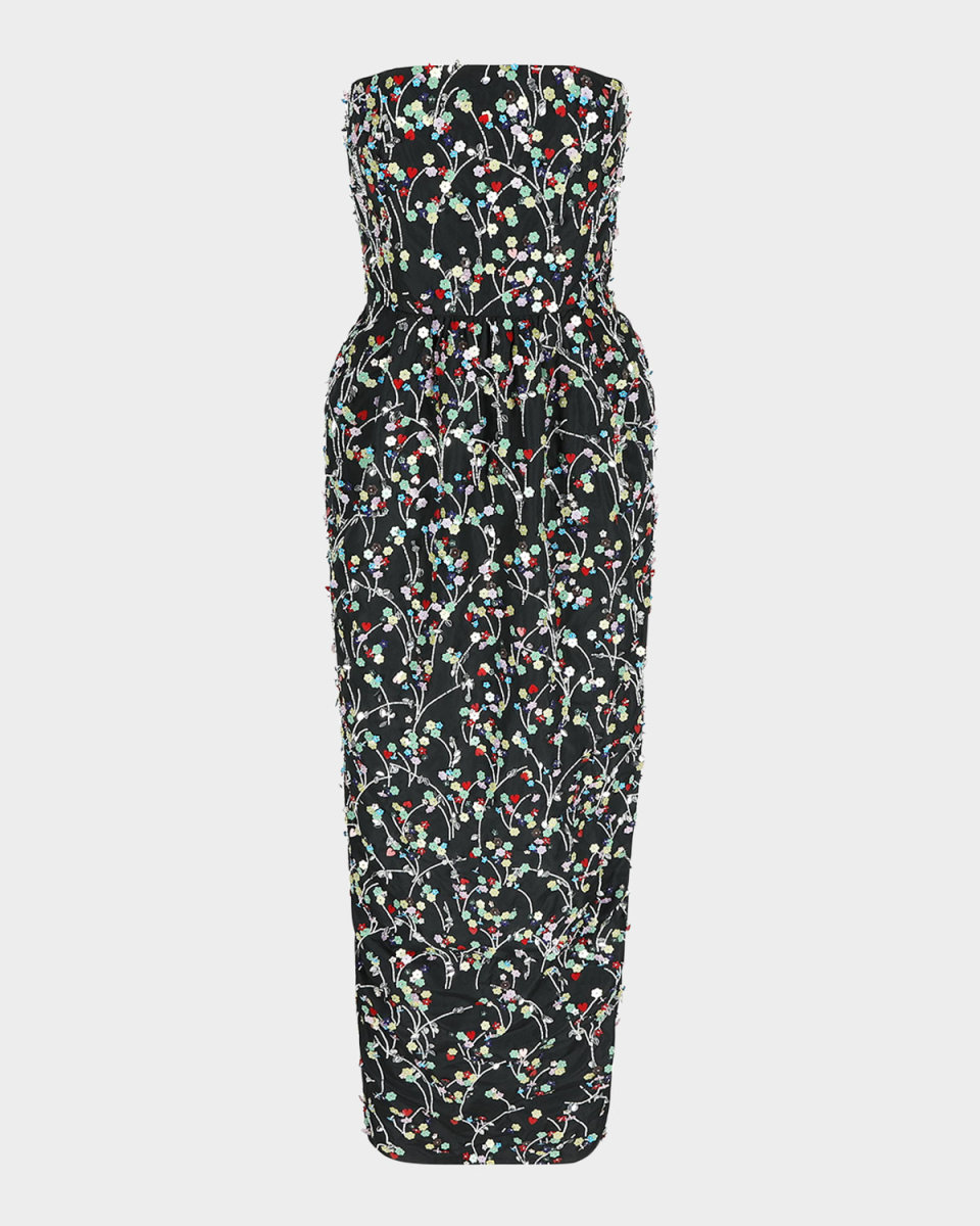 Lena Sequin Embroidered Strapless Gown